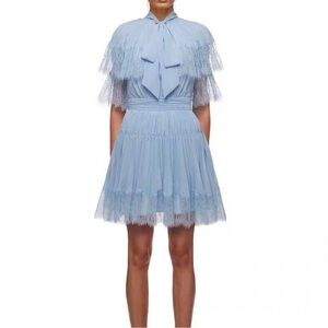 Self Portrait Blue chiffon Tiered mini dress New size 8